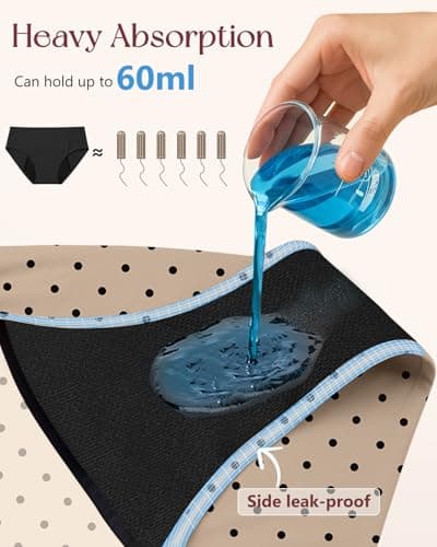 Gemfit Period Underwear for Women Heavy Flow - Seamless High Waisted Leakproof Absorbent Incontinence Postpartum Washable Protective Breathable Briefs 3 Pack, Stripe + Flower + Dot, X-Large