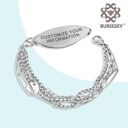 ASTERY Custom Elegant Medical Alert Bracelets for Women with Free Engraving,Personalized Emergency Identification Medic ID Bracelet Women's Alert Jewelry,6.0 to 9.0 Inches (White, 7.00, Inches)