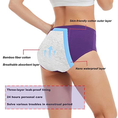 HATSURE Period Underwear for Women Leak Proof Cotton Overnight Menstrual Panties Briefs 5 Pack (XX-Large)