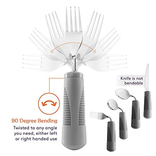 Special Supplies Adaptive Utensils (4-Piece Kitchen Set) Weighted, Non-Slip Handles for Hand Tremors, Arthritis, Parkinson’s Elderly use - Stainless Steel Knife, Fork, Spoons (Grey)