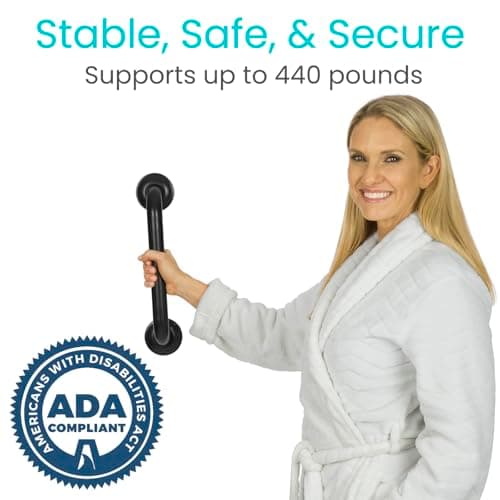 Vive Grab Bar for Showers - Bathroom Antislip Handrail for Seniors, Elderly Assistance Product, Heavy Duty Shower Handles, Handicap Grab Bars, Stainless Steel, Multipurpose, 440 lbs (Dark Bronze)