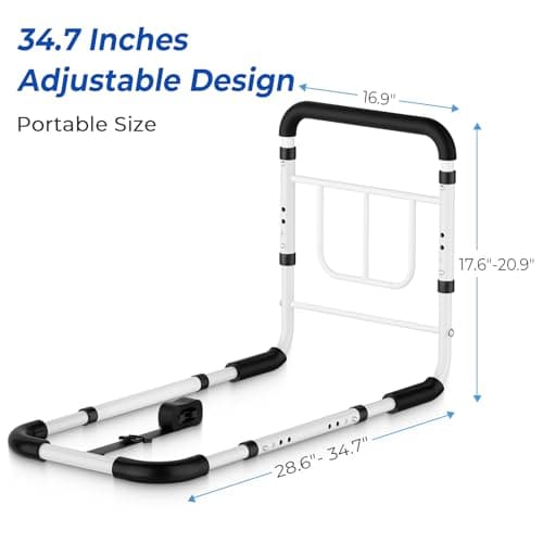 Bed Rails for Elderly Adults Safety - 2026 Upgrade - ASTM Compliant, Adjustable Bed Cane with Non-Slip Ergonomic Handle & Storage Pocket, Bed Railings for Seniors Load 400 LBS, Tool-Free Assembly