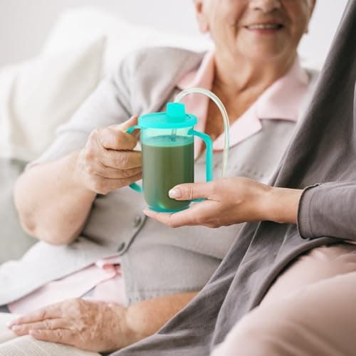 Sliner 1 Pcs Adult Sippy Cups With Long Straw For Elderly, 12 Oz Adaptive Spill Proof Cups With 2 Handles And Straw Lid For Adults Liquid Feeding Disabled Hospital Patients Convalescent