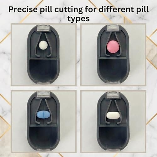 Doselle 2 Pack Pill Cutter for Small or Large Pills – Professional Medicine Splitter with Clear Cover & V-Grip Centering Device – Accurate 1/2 & 1/4 Cuts for Oval & Round Tablets (Gray & Brown)