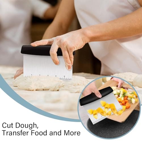 Ecavria Bench Scraper, Premium Stainless Steel Dough Scraper with 2 PCS Flexible Bowl Scraper, Dough Cutter with Measuring Scale, Versatile Kitchen Scraper Set for Pastry Bread Pizza Cake