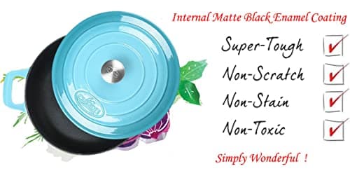 La Cuisine Enameled Cast Iron Braiser Sauté Pan Shallow Dutch Oven with Lid, 3.75 QT 11" / 28cm Dia. Internal Matt Black Enamel Coating, Teal, Oven Safe Up to 500° F, Induction Cooktop Compatible
