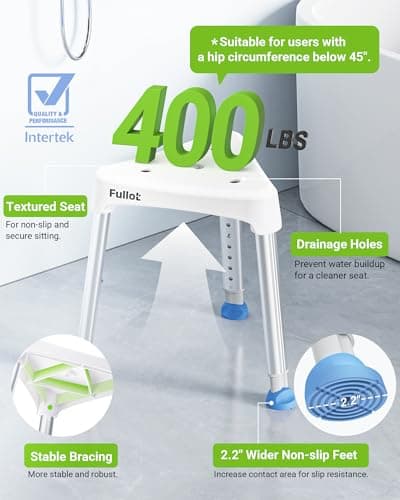 Space-Saving Triangular Shower Chair for Inside Shower, FSA/HSA Eligible 400 lbs Adjustable Shower Stool for Elderly and Disabled, Non-Slip Bathtub Chair with Stable-Bracing, Tool-Free Assembly, White