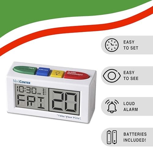 MEDCENTER Talking Alarm Clock HSA/FSA, Medication Pill Reminder Clock, Alarm Clock for Dementia, Hearing, Visually impaired Seniors-Digital Clock Ex Large White - Gift for Mom, Dad, Elderly, Seniors
