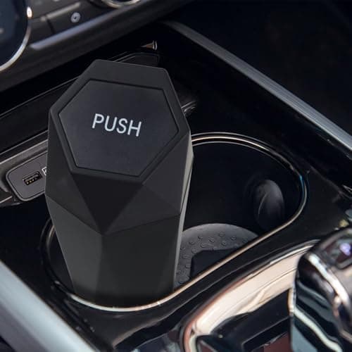 BFXM Car Trash Can, Car Trash Bin with Lid, Car Accessories for Women Interior, Car Garbage Can with Additional 2 ABS Hooks and 60pcs Trash Bags, Suitable for Home, Office, Car Organizer, Black