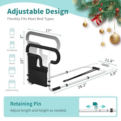 SEESMILE Bed Rails for Elderly Adults Safety, Adjustable Bed Rail for Elderly, Bed Assist Rail for Senior with 2 Bag, Fit Most Bed, Supports 300 lbs, Tool-Free, Help Get in & Out of Bed