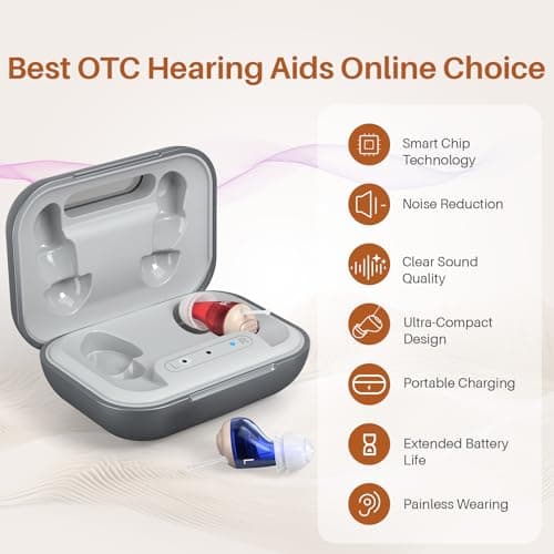 litoulf Hearing Aids for Seniors, Rechargeable OTC Hearing Aids for Adults with Charging Case, 80-Hour Battery Life, Super-Mini Invisible Design, Advanced Noise Reduction Technology (Grey)