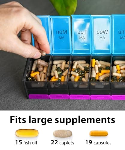 Extra Large Pill Organizer- XXL Pill Box 7 Day - Weekly Pill Organizer with AM PM Large Compartments Big Pill Case for Supplements Jumbo Pill Holder for Vitamins Huge Medicine Organizer 2 Times a Day