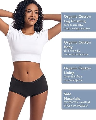 Goat Union Organic Cotton Boyleg Period Underwear for Women & Teens - Moderate Absorbency Period Panty Black