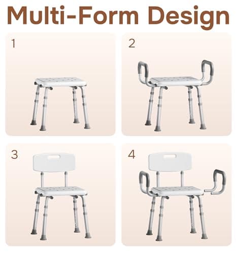 SOUNDFUSE Shower Chair for Inside Shower with Arms and Back, FSA/HSA, Height Adjustable Shower Chair for Elderly and Disabled with Enhanced Non-Slip Feet, 400 lbs Heavy Duty Shower Seat for Seniors