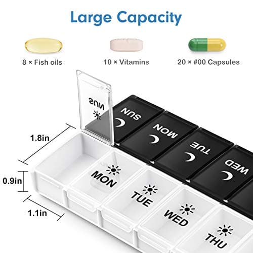 DANYING Large Pill Organizer 2 Times a Day, Weekly Box Per AM PM Case, Day Night Container 7 Vitamin Case Twice