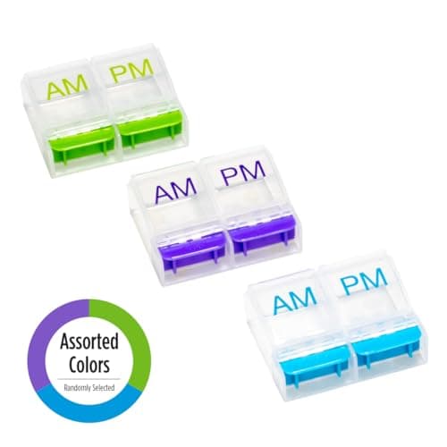 EZY DOSE Daily Push Button Pill Case, Medicine Planner, Vitamin Organizer Box, 2 Times a Day, AM/PM Large Compartments, Arthritis Friendly, Clear Lids, Color May Vary, BPA Free