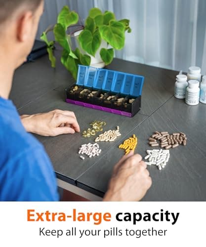Extra Large Pill Organizer- XXL Pill Box 7 Day - Weekly Pill Organizer with AM PM Large Compartments Big Pill Case for Supplements Jumbo Pill Holder for Vitamins Huge Medicine Organizer 2 Times a Day