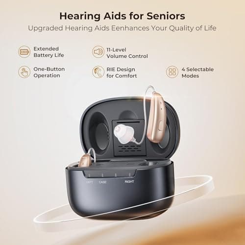 Hearing Aids for Seniors, Rechargeable OTC Hearing Aids for Adults & Seniors - 16-Channel Digital Sound Processing with Intelligent Noise Reduction, Auto On/Off, 100Hrs Total Battery Life, Lightweight All-Day Comfort