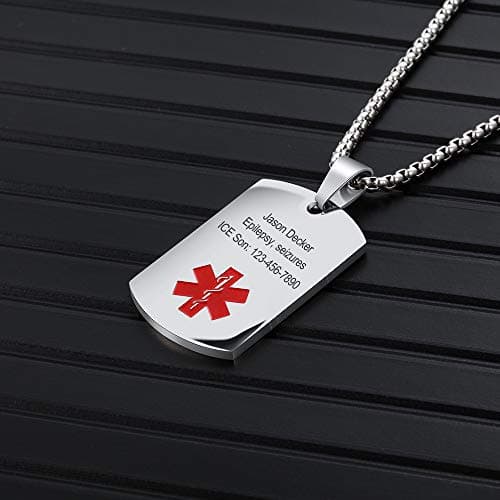 Stainless Steel Custom Medical Alert Necklace for Men & Women – Engraved Emergency Medical ID Tag for Him and Her, Life-Saving Med Alert Jewelry for Allergies, Conditions, and Emergency Contacts (Silver)