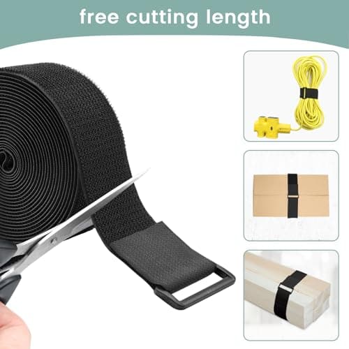WSZJINB 1.5In x 16Ft Cinch Straps Heavy Duty With 20 Buckles, Black Nylon Hook and Loop Straps, Reusable Long Cable Ties for Organizer or Storage
