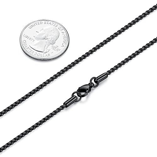 FOSIR Mens Womens 2mm Stainless Steel Black Rolo Cable Chain Necklace (24 Inch)