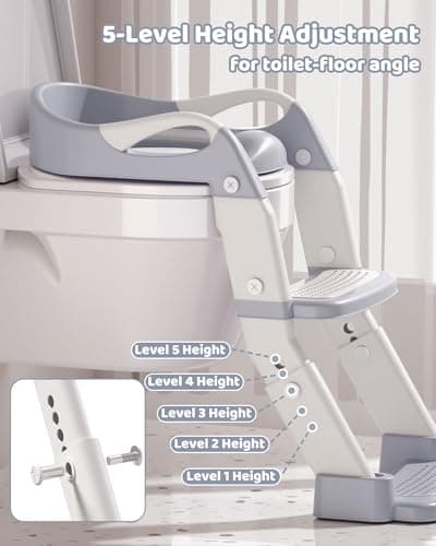 Wanchouse 3-in-1 Potty Training Seat & Training Toilet & Potty Chair, Height AdjustableToddler Toilet Seat for Kids, Foldable Potty Training Toilet with Splash Guard & Anti-Slip Steps (Gray)