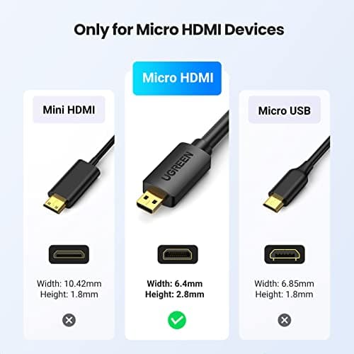 UGREEN Micro HDMI to HDMI Cable Adapter 4K 60Hz Ethernet Audio Return Channel Compatible with GoPro Hero 7/6 Raspberry Pi 5 Retroid Pocket 3+/3 Yoga 3 B500 Camera Video Capture Card 3FT
