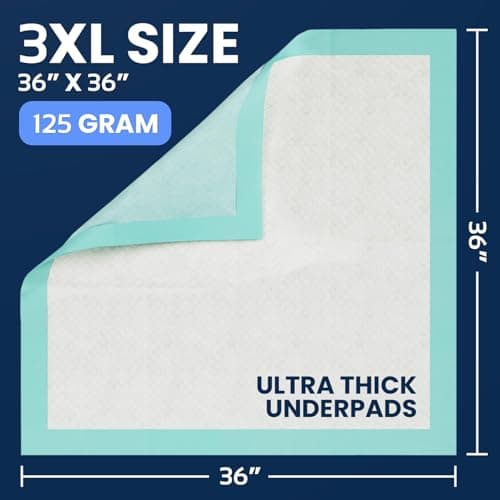 XL Incontinence Bed Pads 50 PACK Disposable Bed Pads for Adults | 36" x 36" Chux Pads, 125 Gram Super Absorbent | Waterproof Bed Liner, Pee Pads for Adults Elderly, Pets