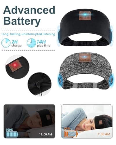 Mixiba 2-Pack Sleeping Headphones, Headband Headphones with Ultra-Thin HD Stereo Speaker, Bluetooth Headband for Sports, Workouts, Insomnia, Yoga, Air Travel, Meditation - Black&Grey