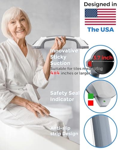 Asluco 2 Pack 16.5" Suction Grab Bars for Showers with Safety Indicator, No-Drill 4mm Thickened Handicap Shower Handle for Seniors, Non-Slip Bathroom Balance Rail for Smooth Tiles & Tubs