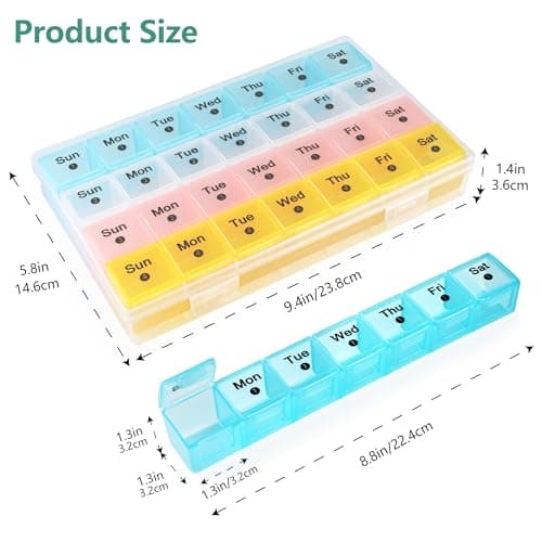 FHORAIN Monthly Pill Organizer 28 Day, 4 Weeks Pill Box 7 Day, XL Weekly Medicine Organizer for Vitamins, Fish Oil, Supplements (Multicolor)