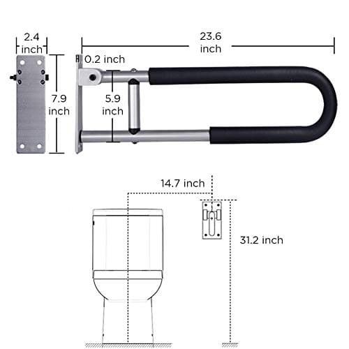 Botabay Handicap Grab Bars Rails 23.6 Inch Toilet Handrails Bathroom Safety Bar Hand Support Rail Handicapped Handrail Accessories for Seniors Elderly (24inch)