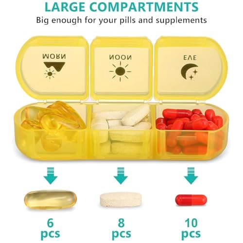 Pill Organizer 3 Times a Day, Fullicon Large Weekly Pill Case 7 Day, Daily Pill Box with 21 Compartments, Pill Dispenser Supplement Holder for Pills/Vitamin/Fish Oil - Black