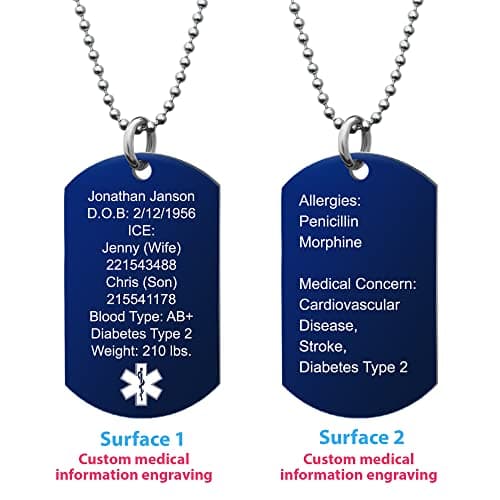 Qina C. Medical Alert Necklace for Women Men, Stainless Steel Emergency Medical ID Jewelry with Engravable Tag, Hypoallergenic Medic Alert Pendant for Adults, Seniors, Diabetes, Allergies