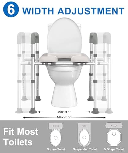 HOMLAND Raised Toilet Seat with Handles, Toilet Seat Riser for Seniors with Adjustable Height & Width, 400lb Handicap Elevated Toilet Seat for Elderly, Pregnant, Fit Any Toilet