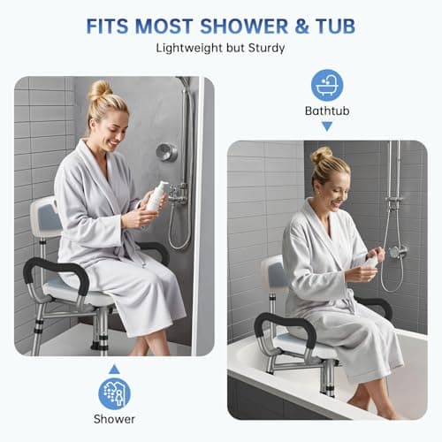 BRITULIF Adjustable Shower Chair with Arms & Back, Stable Heavy Duty 550lbs Safety Bathtub Seat with Non-Slip Feet, Rust-Resistant Aluminum Frame & Tool-Free Assembly for Elderly & Disabled