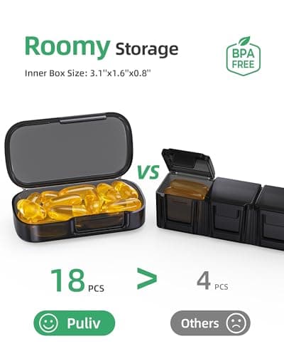 PULIV Weekly Pill Organizer with Large Capacity, Dual Protection Pill Box 7 Day, Arthritis Friendly Pill Case Easy to Open, Medicine Organizer for Vitamins, Medications, Fish Oils, Supplements (Black)