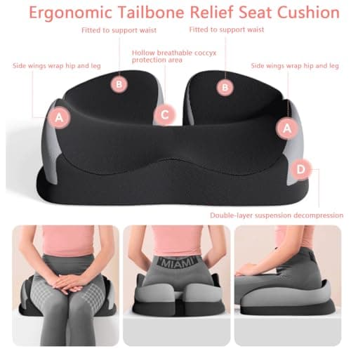 Seat Cushions for Office Chairs Wheelchair Cushion for Long Sitting Back Pain，Memory Foam Seat Car Computer Desk Chair Cushion，Coccyx Cushion for Tailbone Pain Relief Cushion Office Chair Black