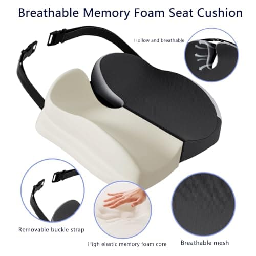 Seat Cushions for Office Chairs Wheelchair Cushion for Long Sitting Back Pain，Memory Foam Seat Car Computer Desk Chair Cushion，Coccyx Cushion for Tailbone Pain Relief Cushion Office Chair Black