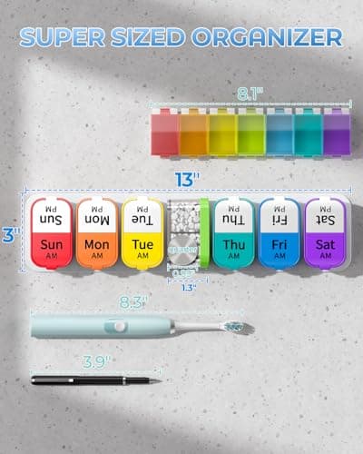 Odaro Extra Large Weekly Pill Organizer, XL Pill Box 7 Day Am Pm, Jumbo Medicine Organizer 2 Times A Day to Hold Daily Medicine Vitamin and Supplements - Rainbow