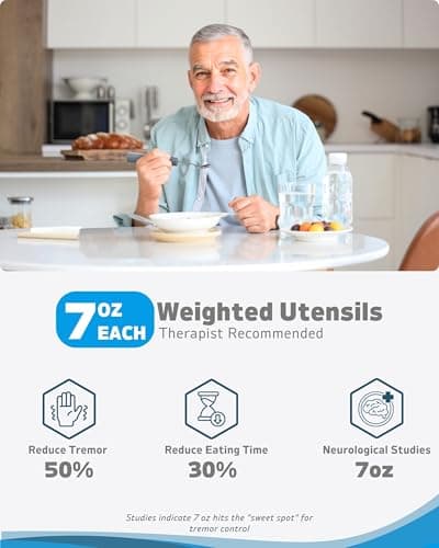 BaseSmall - Adaptive Utensils (4-Piece Set) Weighted 7 Oz Each- Weighted Utensils for Hand Tremors and Parkinson's Patients - Weighted Silverware for Hand Tremors, Weighted Spoons