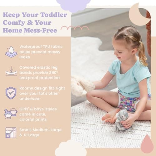 Waterproof Underwear Covers for Potty Training - Reusable - Swim Diaper - 6-Pack - Super-Soft Cloth Diaper Covers with Ultra-Thin TPU Inner Layer to Prevent Leaks - Toddler Girls' Size Large