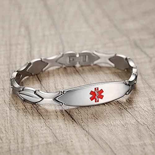 LinnaLove 7 1/2 inch Medical Alert Bracelets for women Stainless Steel Fashion Medical Bracelets Personalized Engraving blood thinner (STEEL)