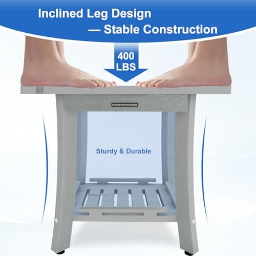KingPavonini HDPS Shower Benches for Inside Shower to Sit on, Waterproof Shower Stool for Shaving Legs, Heavy Duty 400LBS Shower Seat with Storage Shelf, Shower Chair for Bathroom/Indoor/Outdoor Use
