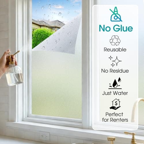 Coavas Frosted Glass Window Privacy Film Day and Night, Static Cling No Glue, Anti-Glare Heat Blocking, Renter-Friendly Removable Decorative Covering for Home Bathroom Bedroom, 17.5 x 78.7 Inch, Pure