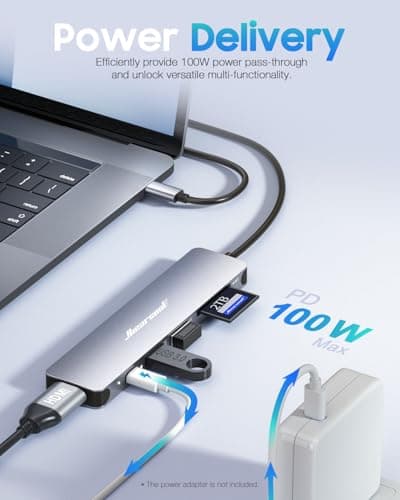 Hiearcool USB C Hub for MacBook – 7-in-1 USBC Adapter with 4K HDMI, 100W PD, USB 3.0 5Gbps Ports, SD/TF Card Reader – USB-C Dongle for Office, Meetings, Travel & Home Setup-Space Grey