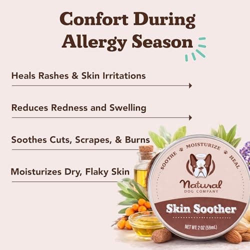 Natural Dog Company Skin Soother Balm, Protects from Hot Spots, Itching and Irritation Relief, Allergy Dog Lotion, Dog Moisturizer & Rash Cream with Coconut Oil & Vitamin E for Pets, 4 oz Tin