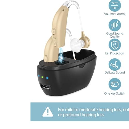 Hearing Aids,Rechargeable Hearing Aids for Seniors with Noise Cancelling,Adjustable Volume Control,One Pair Hea-ring Assist Devices with Charging Box(Black)