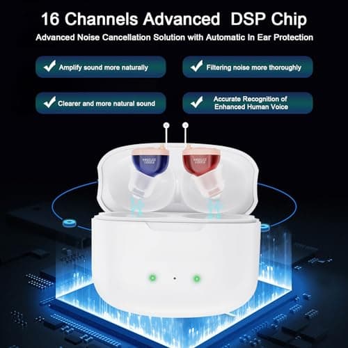 Not Amplifier True Hearing Aids Invisible 16 Channels Digital Rechargeable Hearing Aids for Seniors With Noise Cancellation with Charging Box