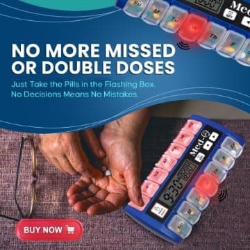 Med-Q Digital Pill Box with Alarms – Pill Organizer with Flashing Lights & Beeping Reminders – Monthly Pill Dispenser for Seniors, Dementia, Alzheimer’s, Medication & Vitamin Management